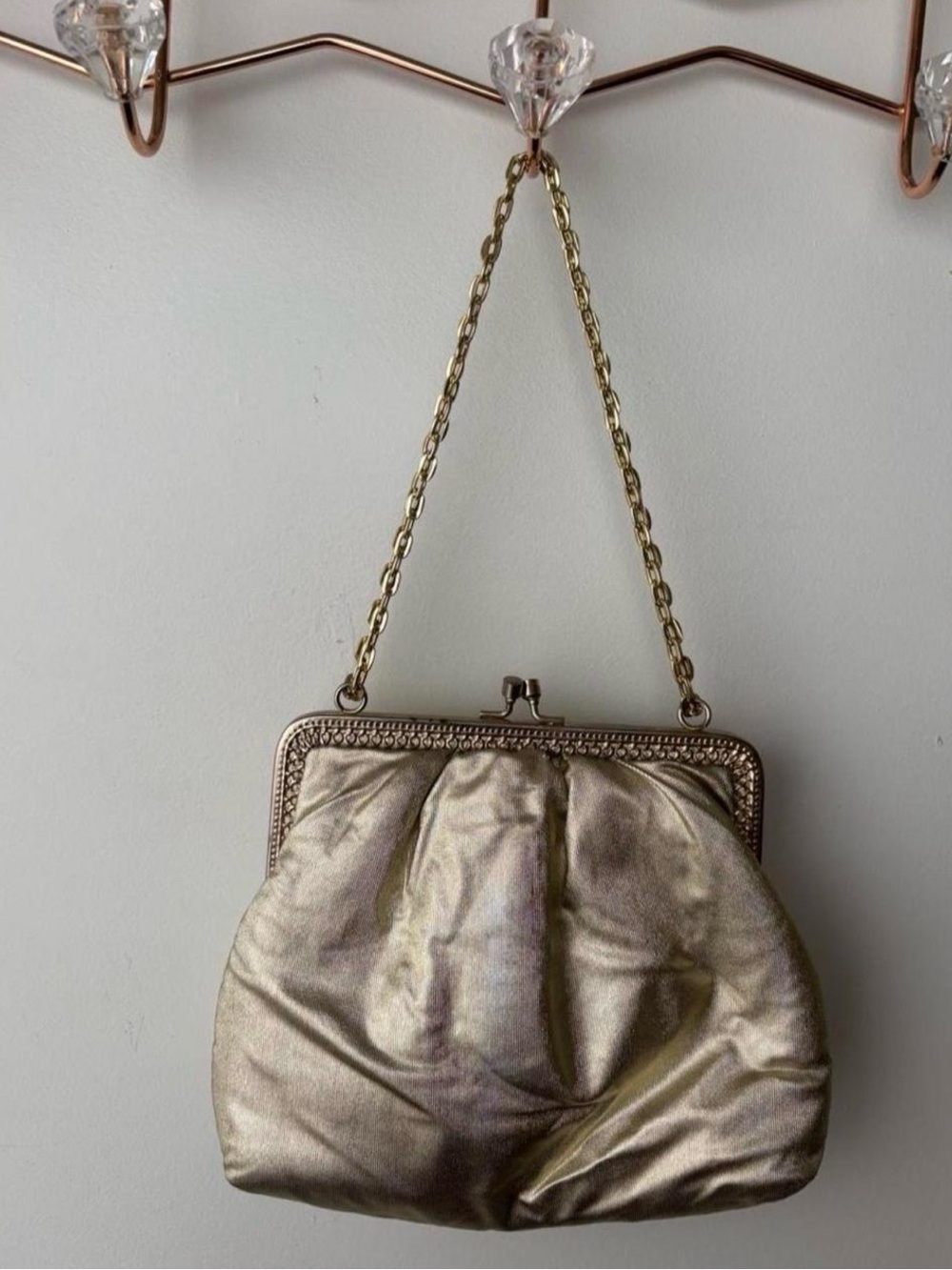 1970’s Gold Metallic Frame-Top Evening Clutch with Chain Strap